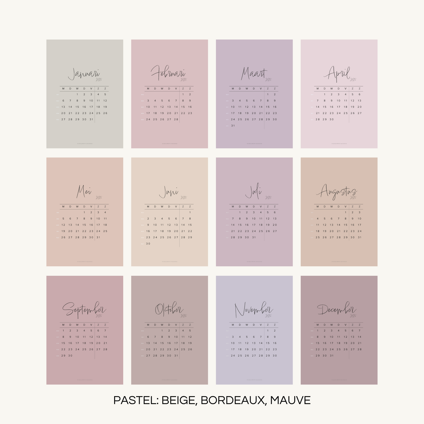 Maandkalenders 2025 | A5 printbare pdf