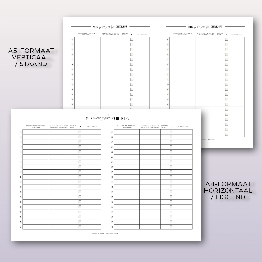 Medische check-ups | A4 & A5 printbare pdf
