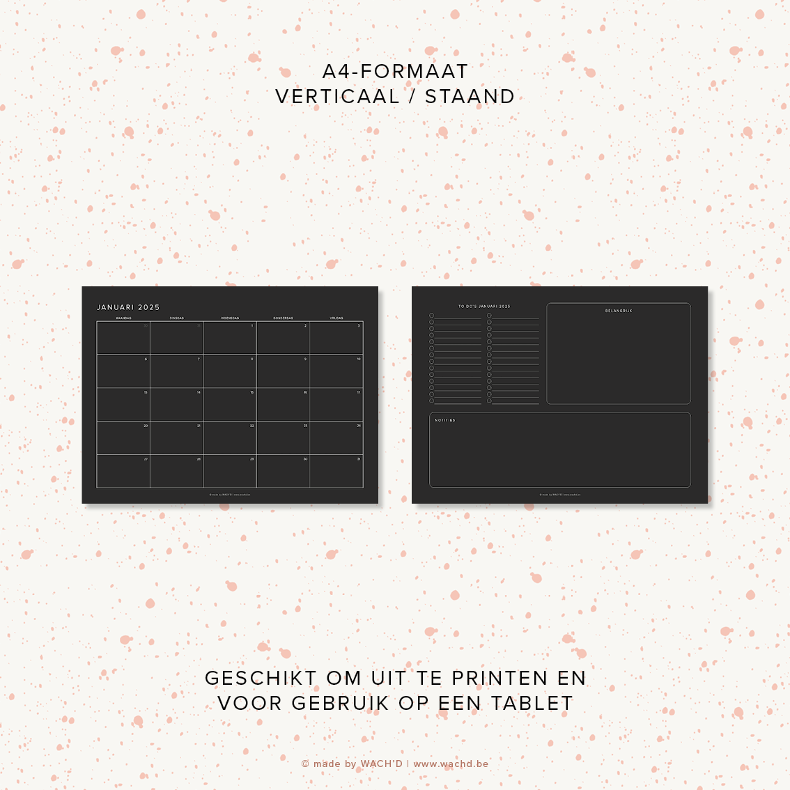 Maandkalenders Ma-Vr 2025 | A4 liggend printbare pdf