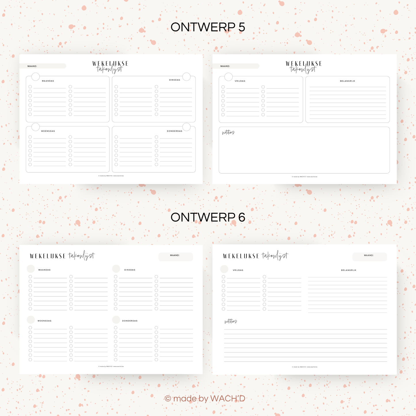 Wekelijkse takenlijst maandag-vrijdag (ongedateerd) | A4 liggend printbare pdf