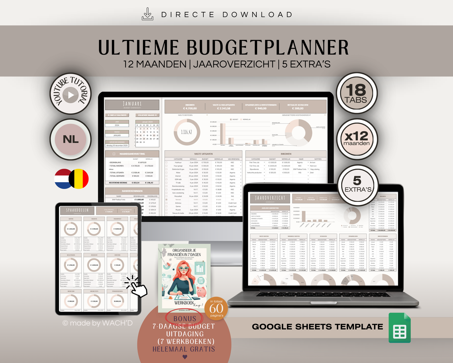 Ultieme Jaarlijkse Budgetplanner | Google Sheets | Nederlandse Budgetplanner | Bruin & Beige