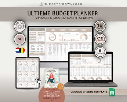 Ultieme Jaarlijkse Budgetplanner | Google Sheets | Nederlandse Budgetplanner | Bruin & Beige
