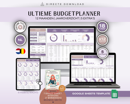 Ultieme Jaarlijkse Budgetplanner | Google Sheets | Nederlandse Budgetplanner | Paars & Roze Taupe
