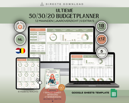 50/30/20 Ultieme Jaarlijkse Budgetplanner | Google Sheets | Nederlandse Budgetplanner | Groen & Oranje