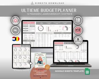 Ultieme Jaarlijkse Budgetplanner | Google Sheets | Nederlandse Budgetplanner | Grijs & Roze