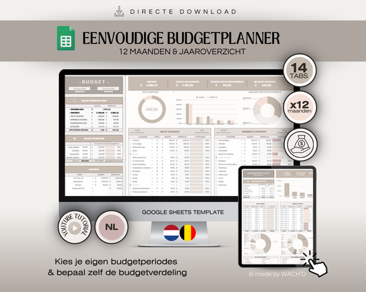 Eenvoudige Jaarlijkse Budgetplanner | Google Sheets | Nederlandse Budgetplanner | Bruin & Beige