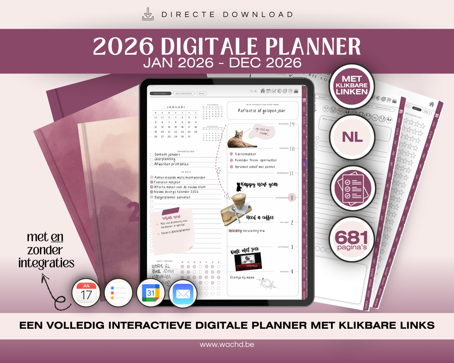 Nederlandse Digitale Planner 2026 | tablet planner | wijnrood