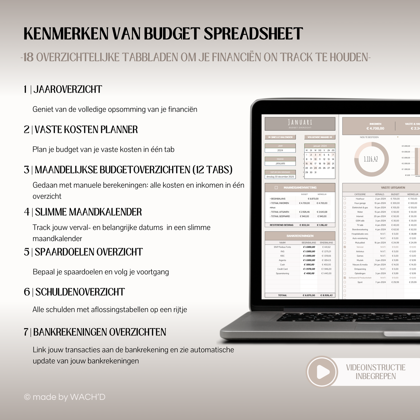 Ultieme Jaarlijkse Budgetplanner | Google Sheets | Nederlandse Budgetplanner | Bruin & Beige