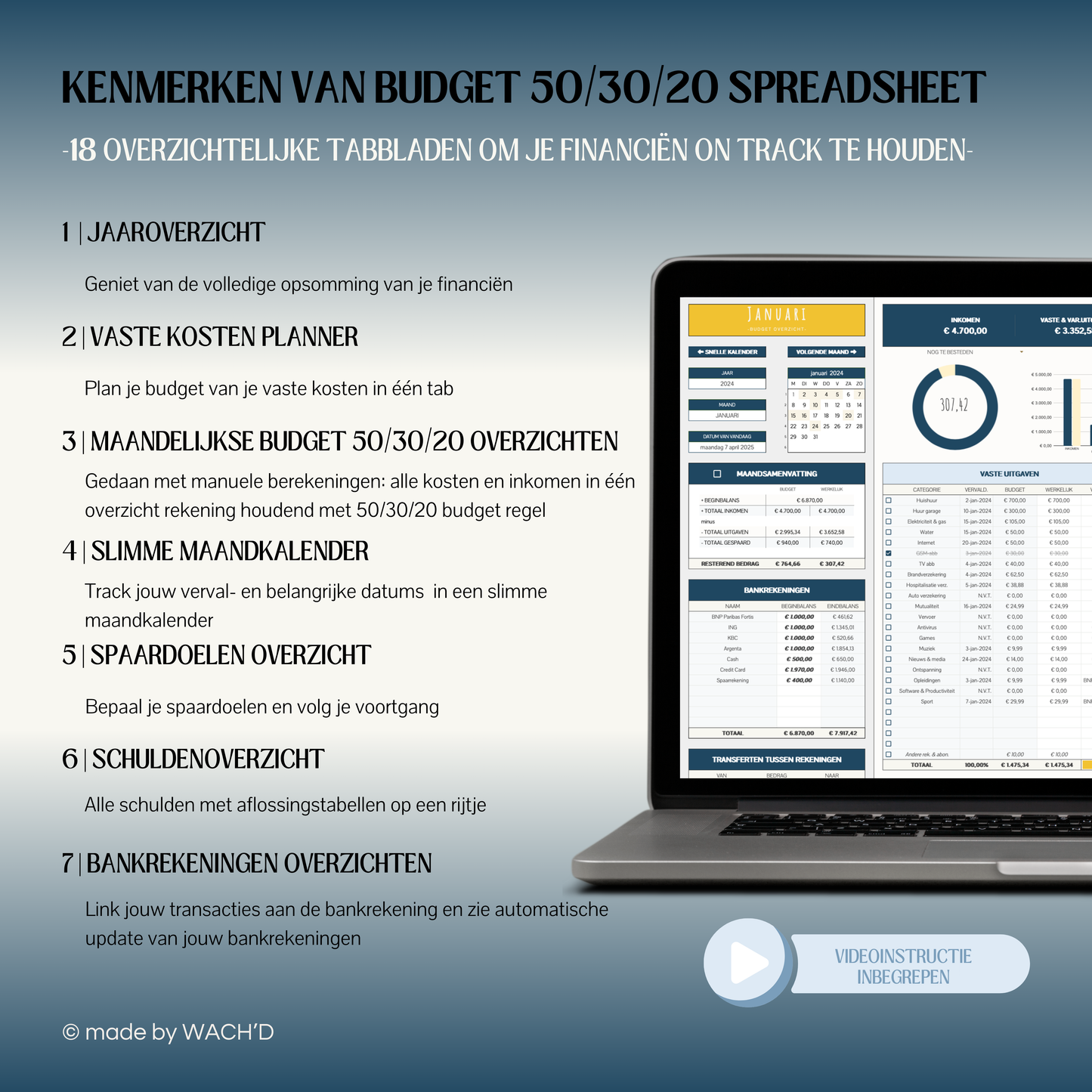 50/30/20 Ultieme Jaarlijkse Budgetplanner | Google Sheets | Nederlandse Budgetplanner | Blauw & Geel