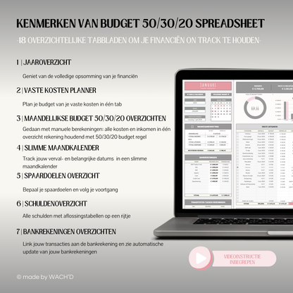 50/30/20 Ultieme Jaarlijkse Budgetplanner | Google Sheets | Nederlandse Budgetplanner | Grijs & Roze