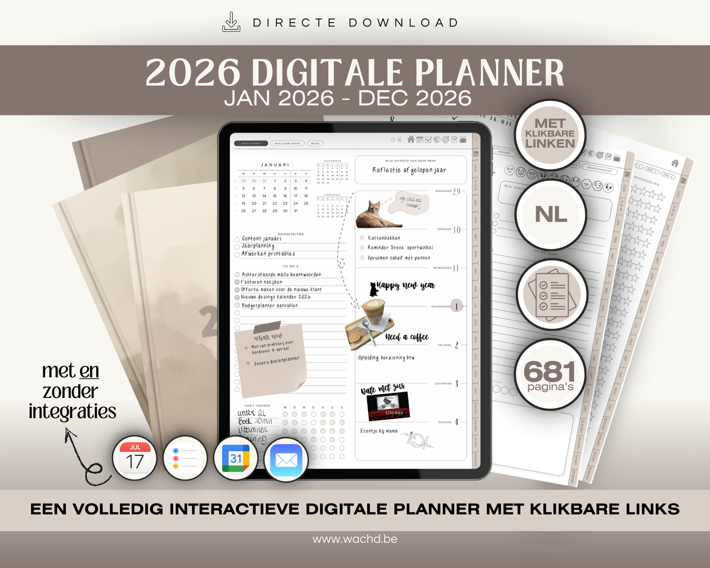 Nederlandse Digitale Planner 2026 | tablet planner | beige
