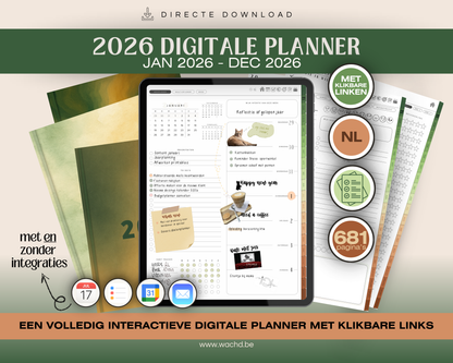 Nederlandse Digitale Planner 2026 | tablet planner | groen & bruin