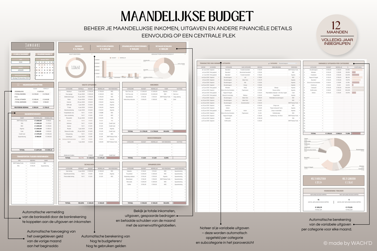 Ultieme Jaarlijkse Budgetplanner | Google Sheets | Nederlandse Budgetplanner | Bruin & Beige