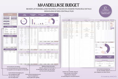 Ultieme Jaarlijkse Budgetplanner | Google Sheets | Nederlandse Budgetplanner | Paars & Roze Taupe