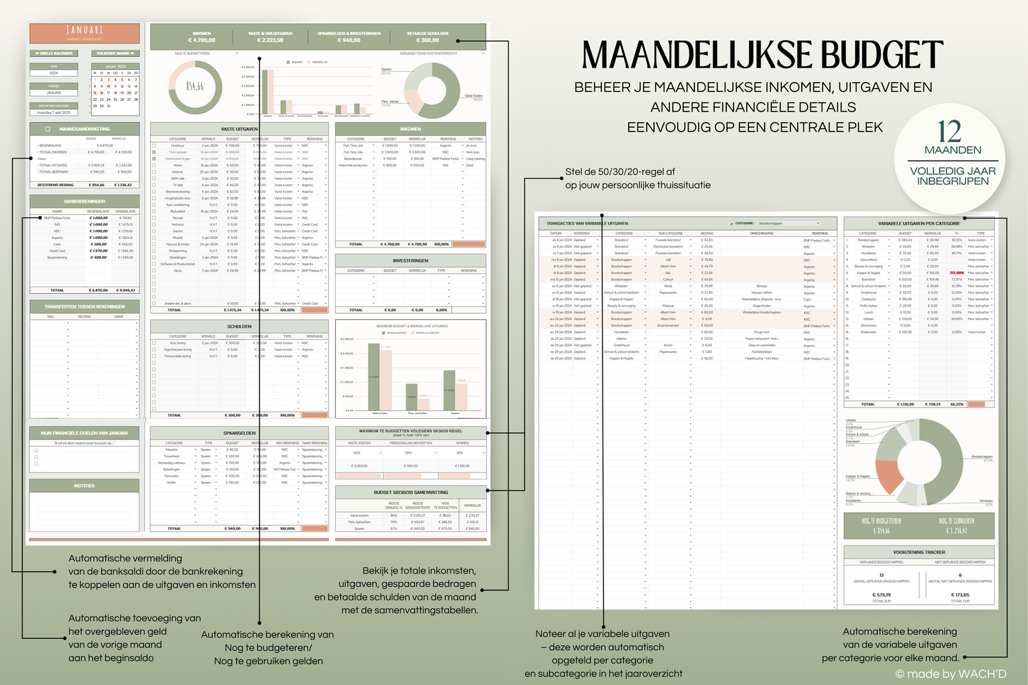 50/30/20 Ultieme Jaarlijkse Budgetplanner | Google Sheets | Nederlandse Budgetplanner | Groen & Oranje