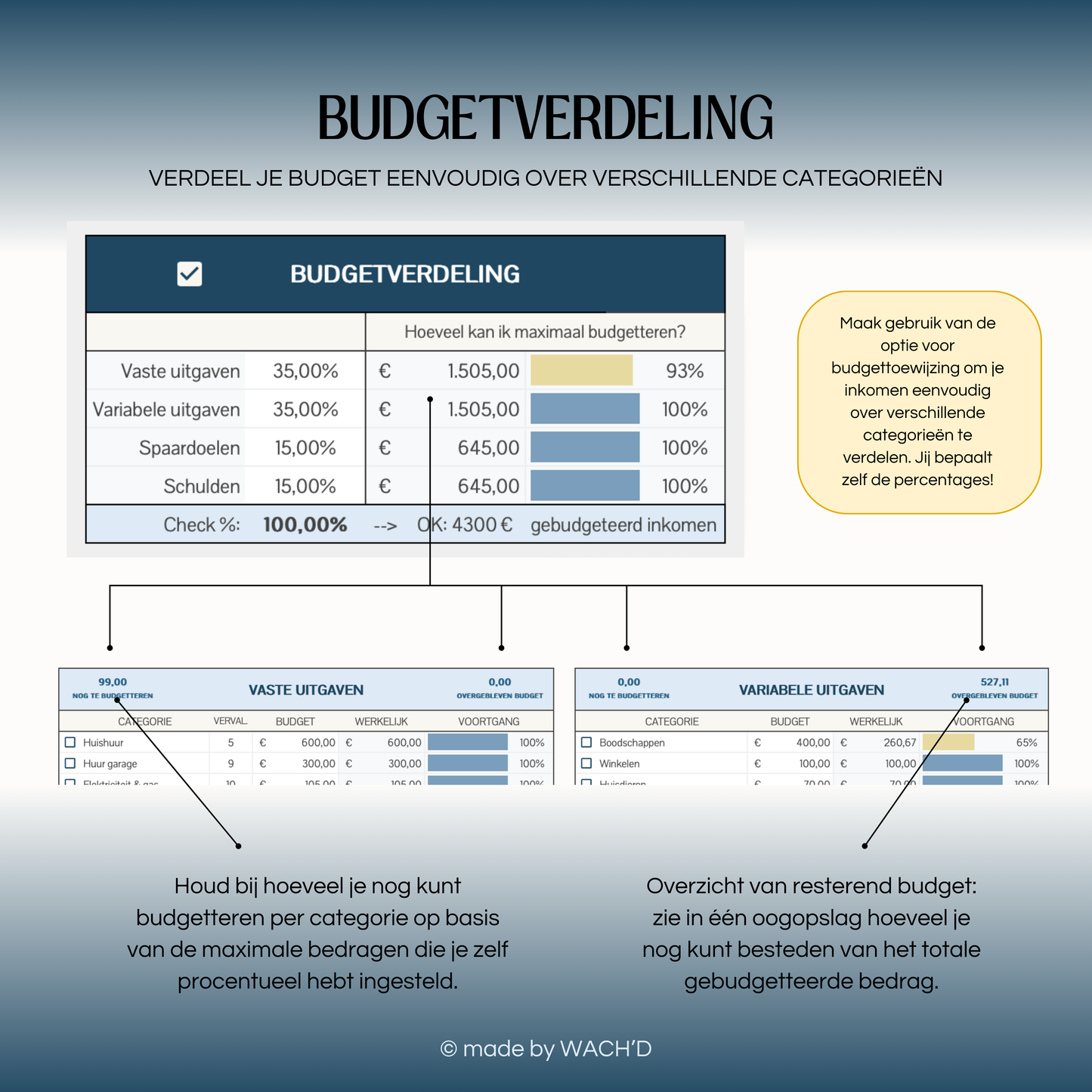 Eenvoudige Jaarlijkse Budgetplanner | Google Sheets | Blauw & Geel