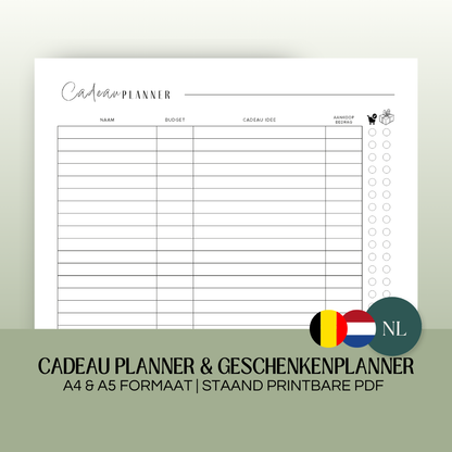 Cadeau planner & Geschenkenplanner | A4 & A5 printbare pdf