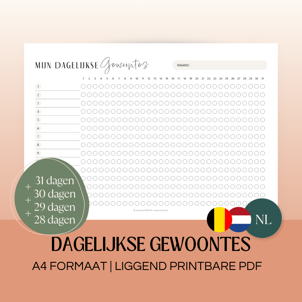 Dagelijkse gewoontes | A4 printbare pdf