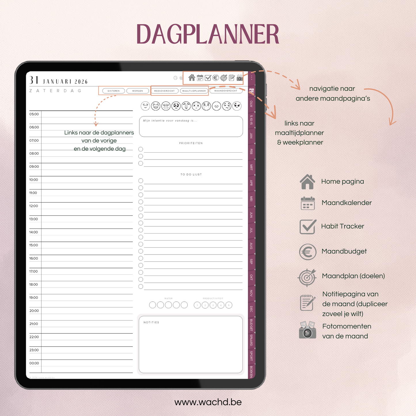 Nederlandse Digitale Planner 2026 | tablet planner | wijnrood