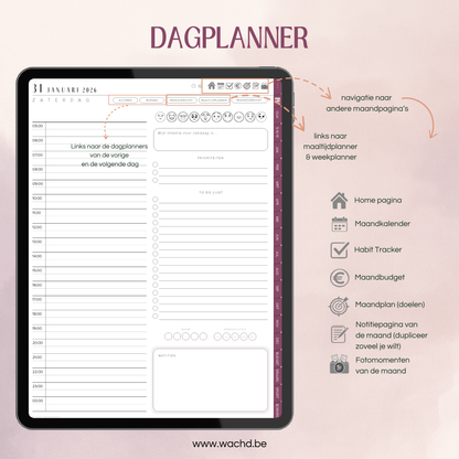 Nederlandse Digitale Planner 2026 | tablet planner | wijnrood