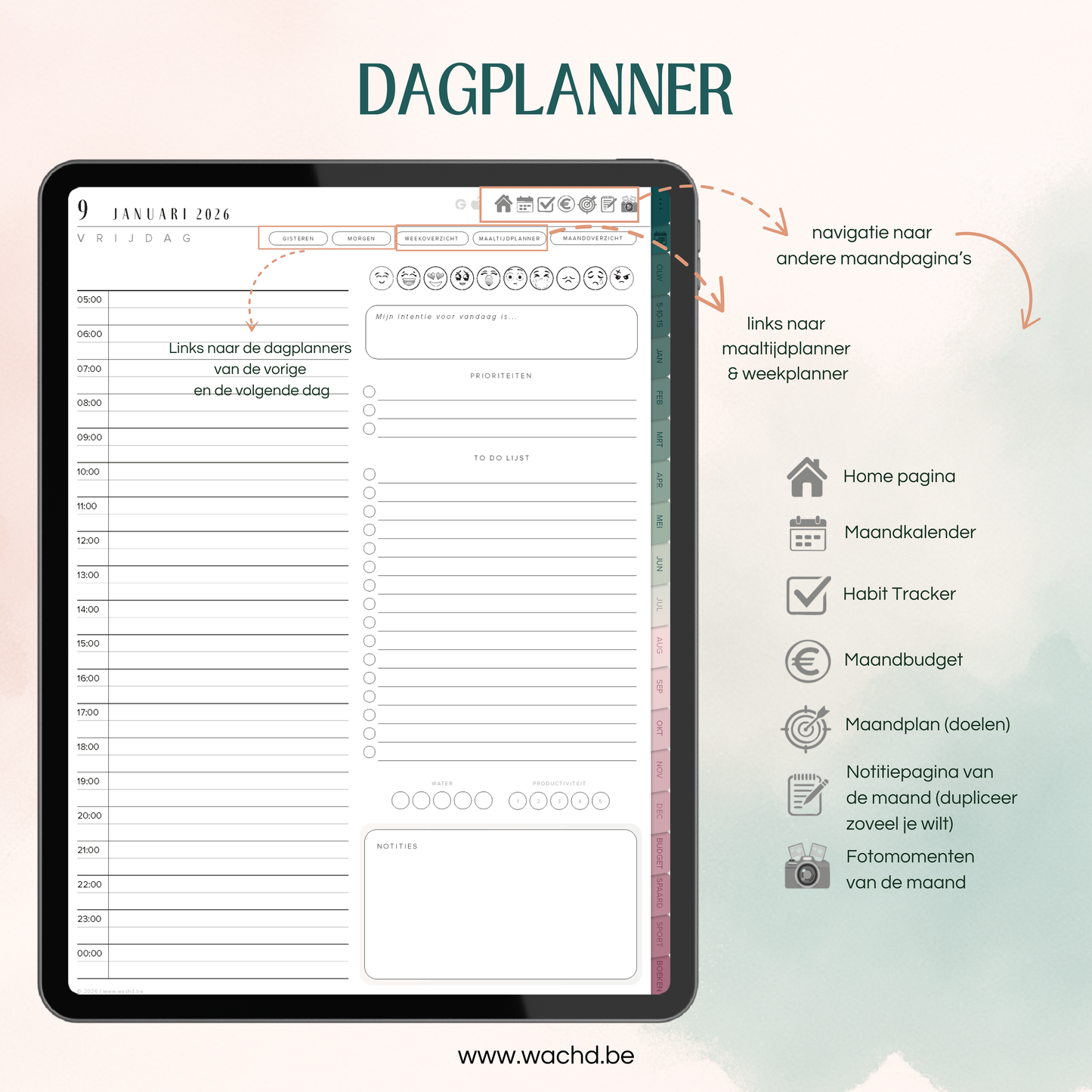 Nederlandse Digitale Planner 2026 | tablet planner | zeegroen & roze