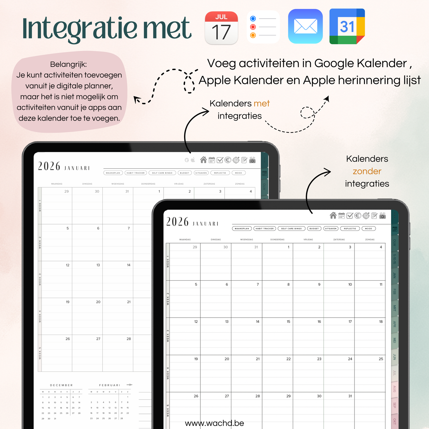 Nederlandse Digitale Planner 2026 | tablet planner | zeegroen & roze