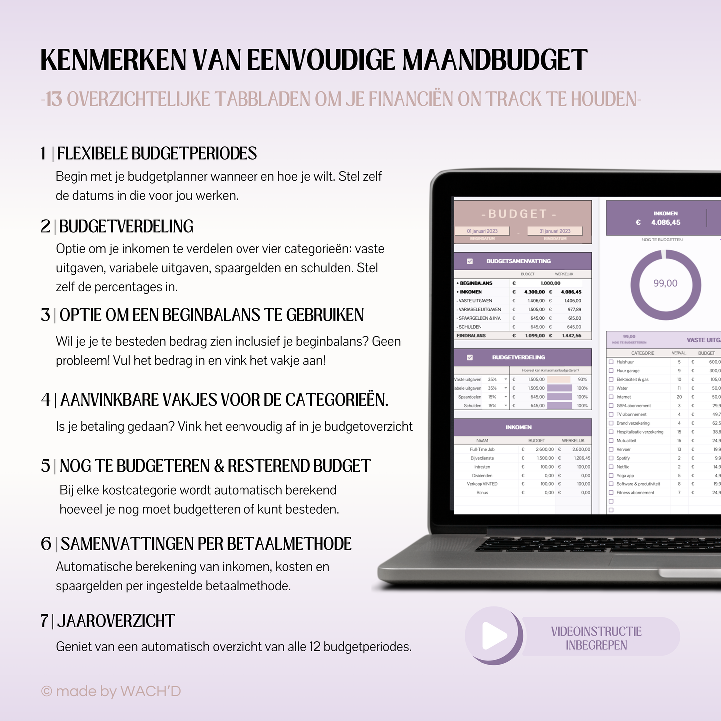 Eenvoudige Jaarlijkse Budgetplanner | Google Sheets | Paars & Roze Taupe