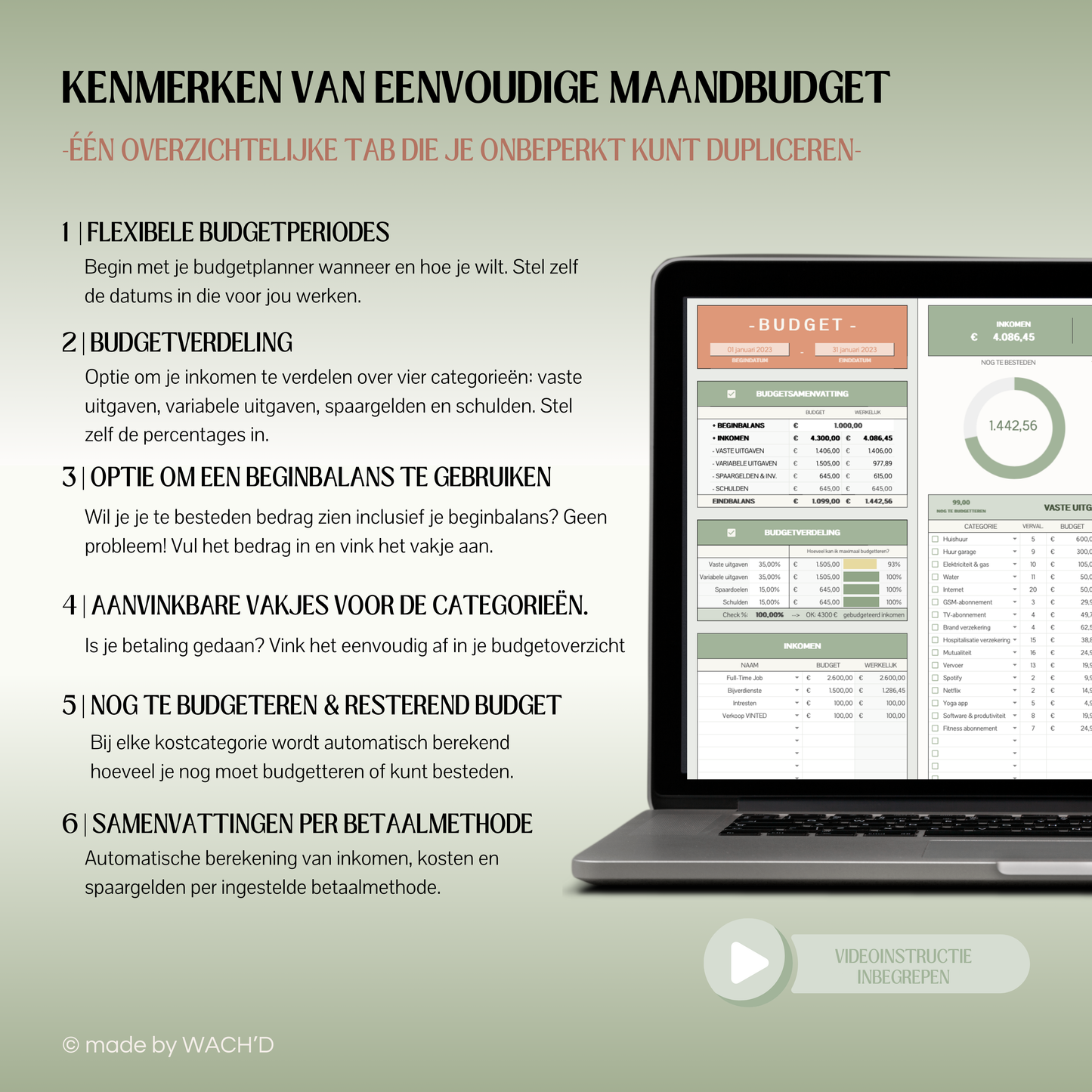 Eenvoudige Budgetplanner (1 tab) | Google Sheets | Groen & Oranje