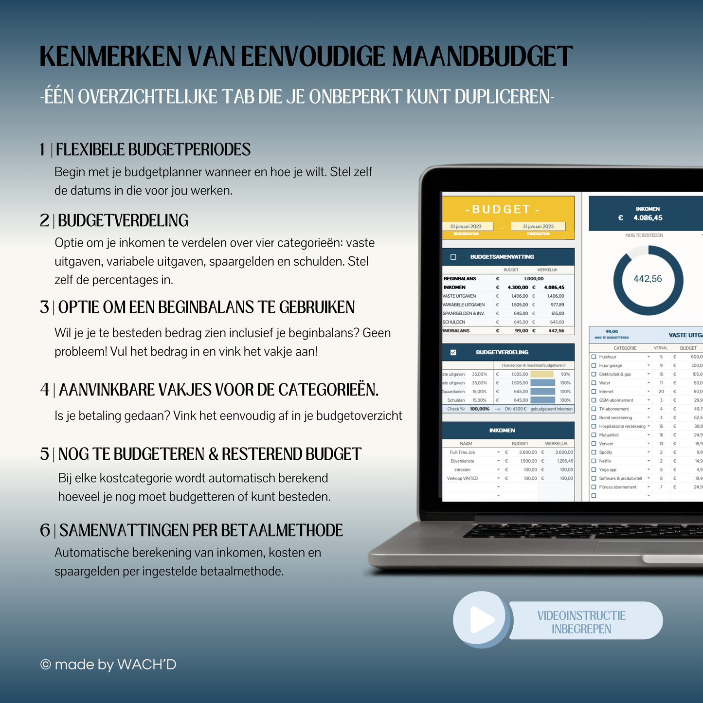 Eenvoudige Budgetplanner (1 tab) | Google Sheets | Blauw & Geel