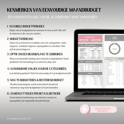 Eenvoudige Budgetplanner (1 tab) | Google Sheets | Grijs & Roze