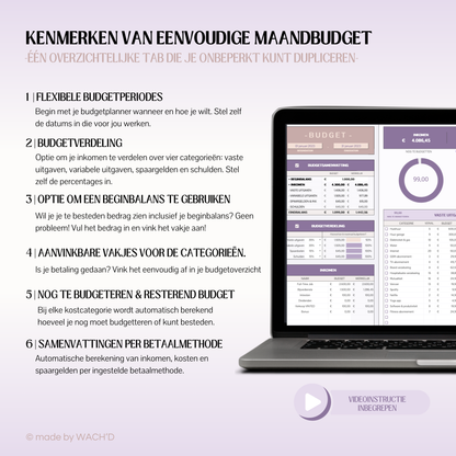 Eenvoudige Budgetplanner (1 tab) | Google Sheets | Paars & Roze Taupe