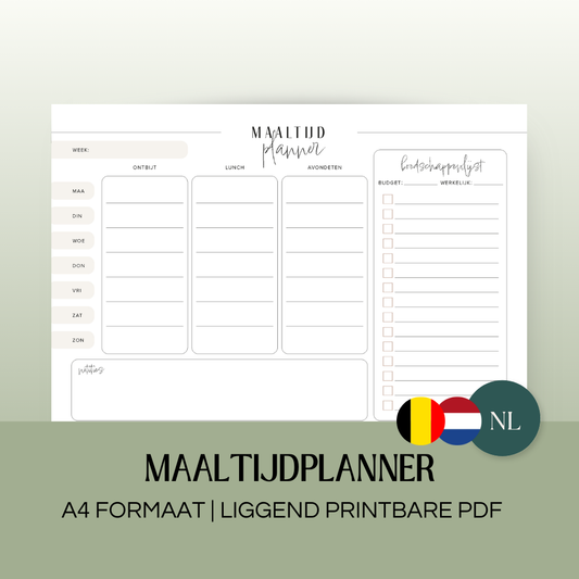 Maaltijdplanner (ongedateerd) | A4 liggend printbare pdf