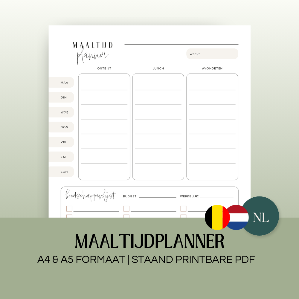 Maaltijdplanner (ongedateerd) | A4 & A5 staand printbare pdf