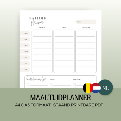 Maaltijdplanner (ongedateerd) | A4 & A5 staand printbare pdf