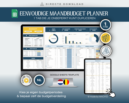 Eenvoudige Budgetplanner (1 tab) | Google Sheets | Nederlandse Budgetplanner | Blauw & Geel