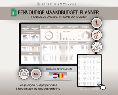 Eenvoudige Budgetplanner (1 tab) | Google Sheets | Nederlandse Budgetplanner | Bruin & Beige