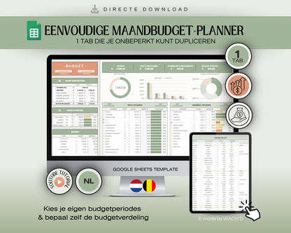 Eenvoudige Budgetplanner (1 tab) | Google Sheets | Nederlandse Budgetplanner | Groen & Oranje