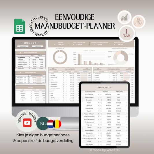 Eenvoudige Budgetplanner (1 tab) | Google Sheets | Bruin & Beige