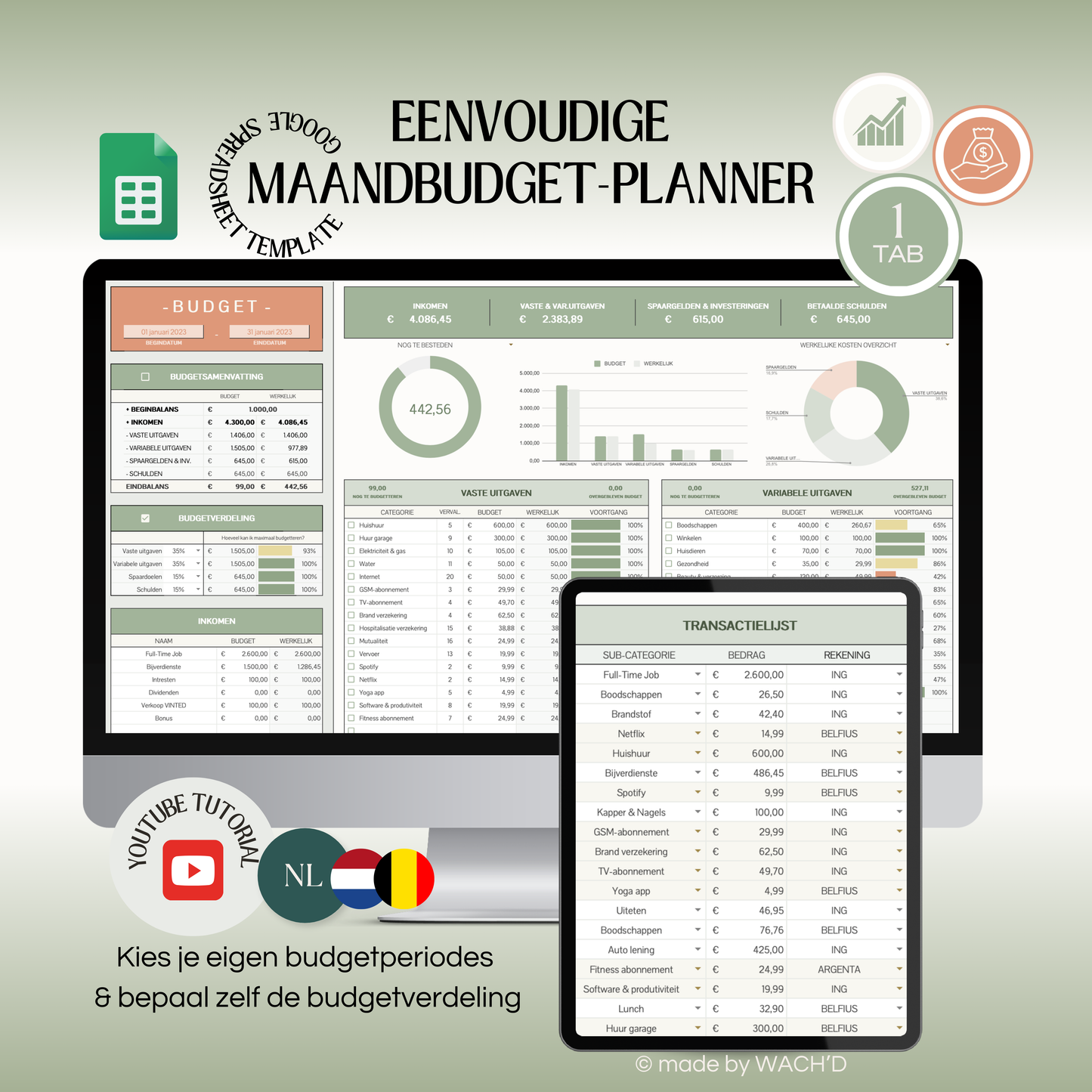 Eenvoudige Budgetplanner (1 tab) | Google Sheets | Groen & Oranje