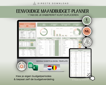 Budgetplanner Nederlands | Excel & Google Sheets | Groen & Oranje (1 tab)