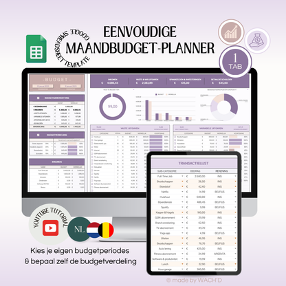 Eenvoudige Budgetplanner (1 tab) | Google Sheets | Paars & Roze Taupe