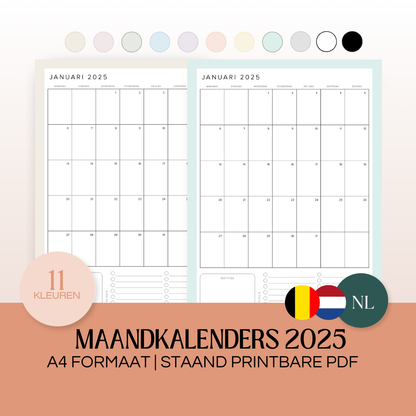 Maandkalenders 2025 | A4 staand printbare pdf