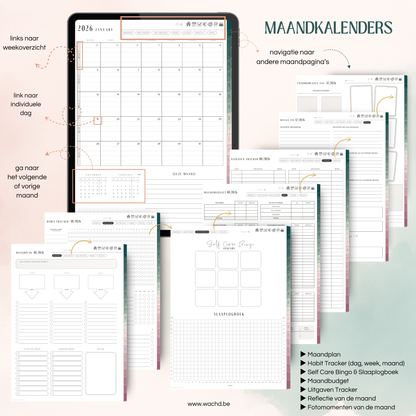 Nederlandse Digitale Planner 2026 | tablet planner | zeegroen & roze