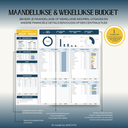 Eenvoudige Budgetplanner (1 tab) | Google Sheets | Blauw & Geel