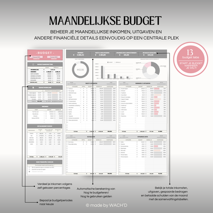 Eenvoudige Jaarlijkse budgetplanner | Google Sheets | Grijs & Roze