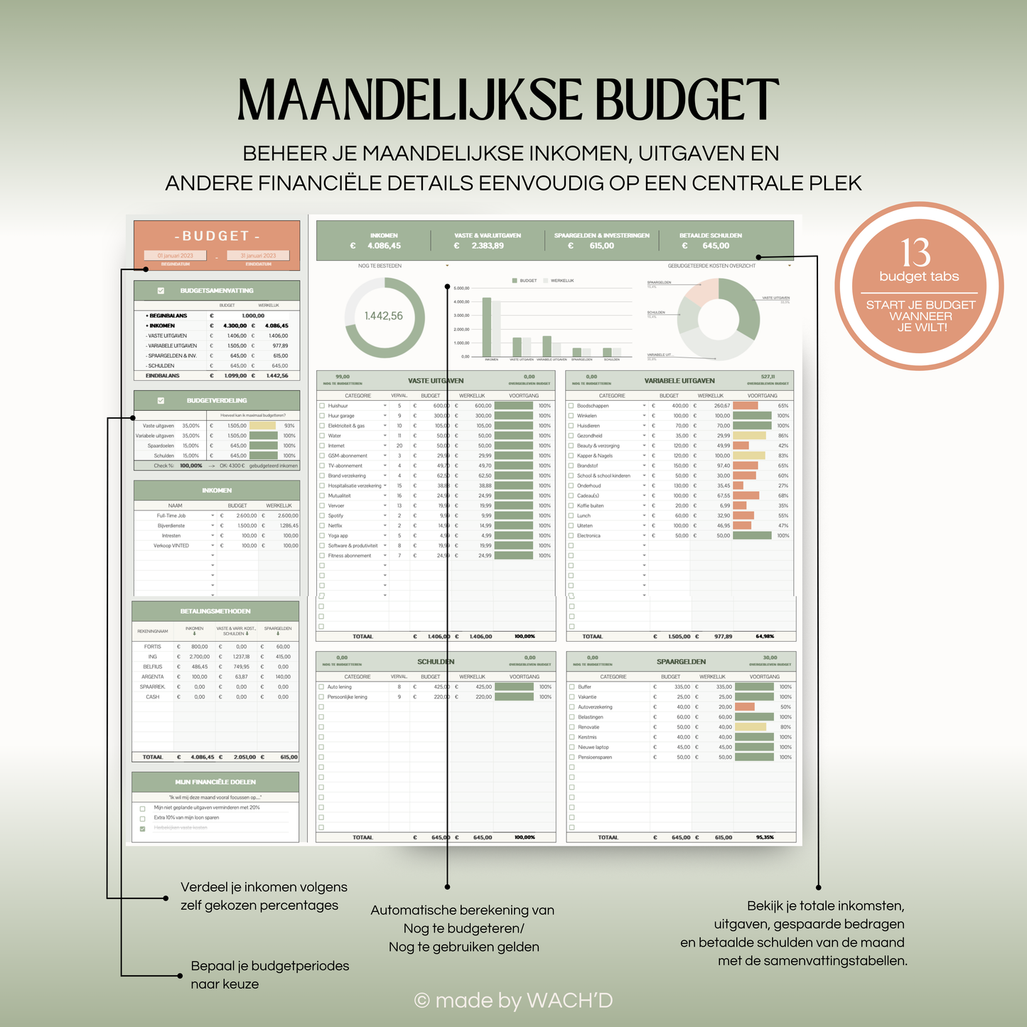 Eenvoudige Jaarlijkse Budgetplanner | Google Sheets | Groen & Oranje