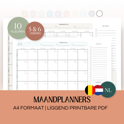 Maandplanner (ongedateerd) | A4 liggend printbare pdf