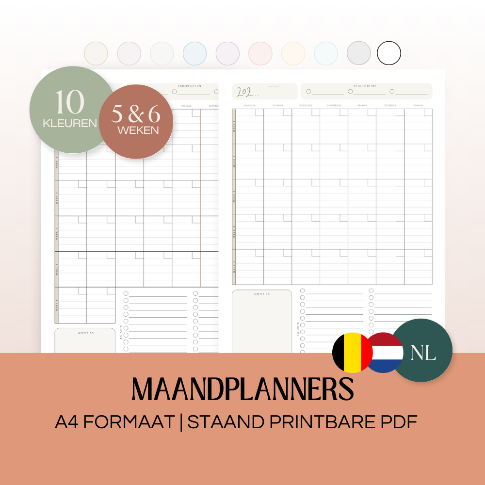 Maandplanner (ongedateerd) | A4 staand printbare pdf