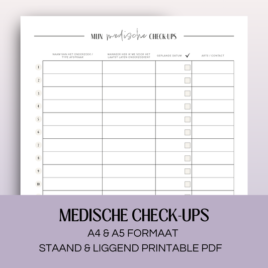 Medische check-ups | A4 & A5 printbare pdf