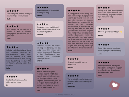 Eenvoudige Jaarlijkse Budgetplanner | Google Sheets | Nederlandse Budgetplanner | Paars & Roze (donkere modus)